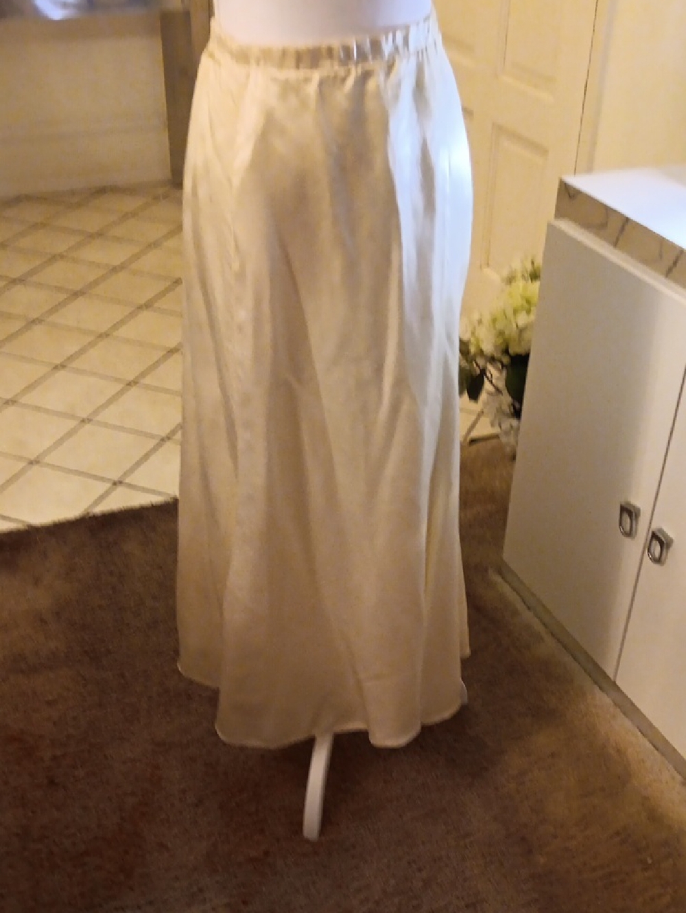 Classic Cream A-Line Maxi Skirt Satin